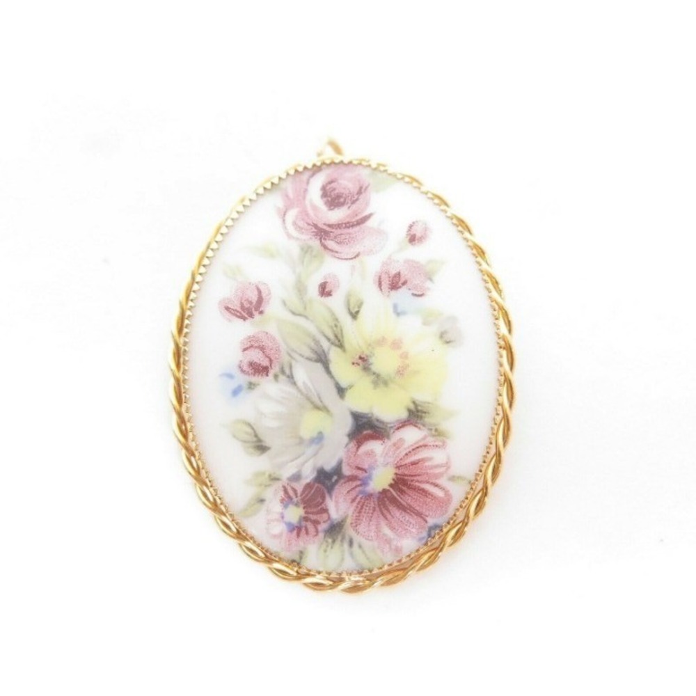 Vintage Gold Toned Bezel Flower Bouquet Pendant Pin Brooch